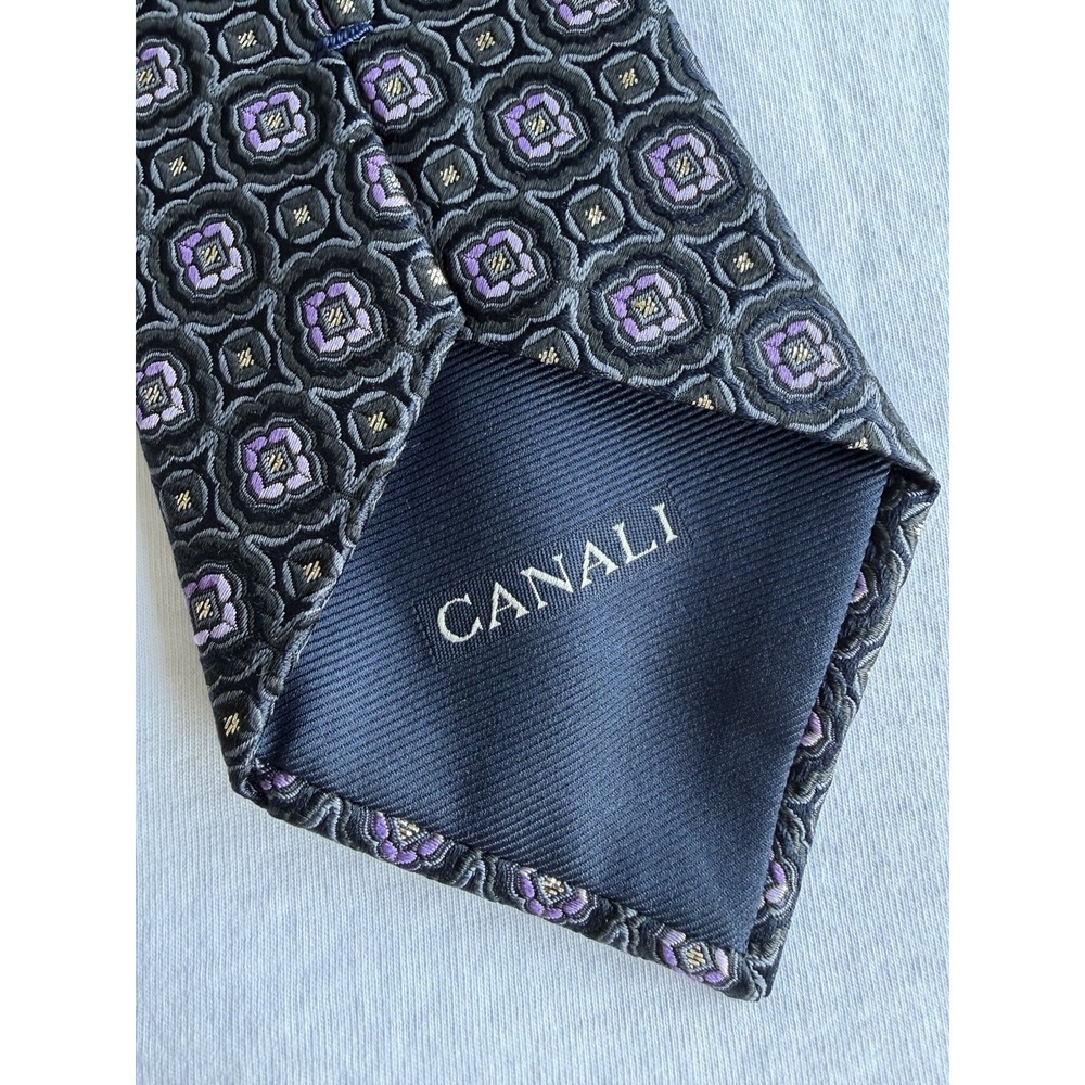 Canali	Black Navy Floral Gold Medallion Geometric Woven Jacquard	100% Silk Tie